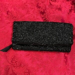 New Banana Republic Beaded Black Clutch Fold over purse